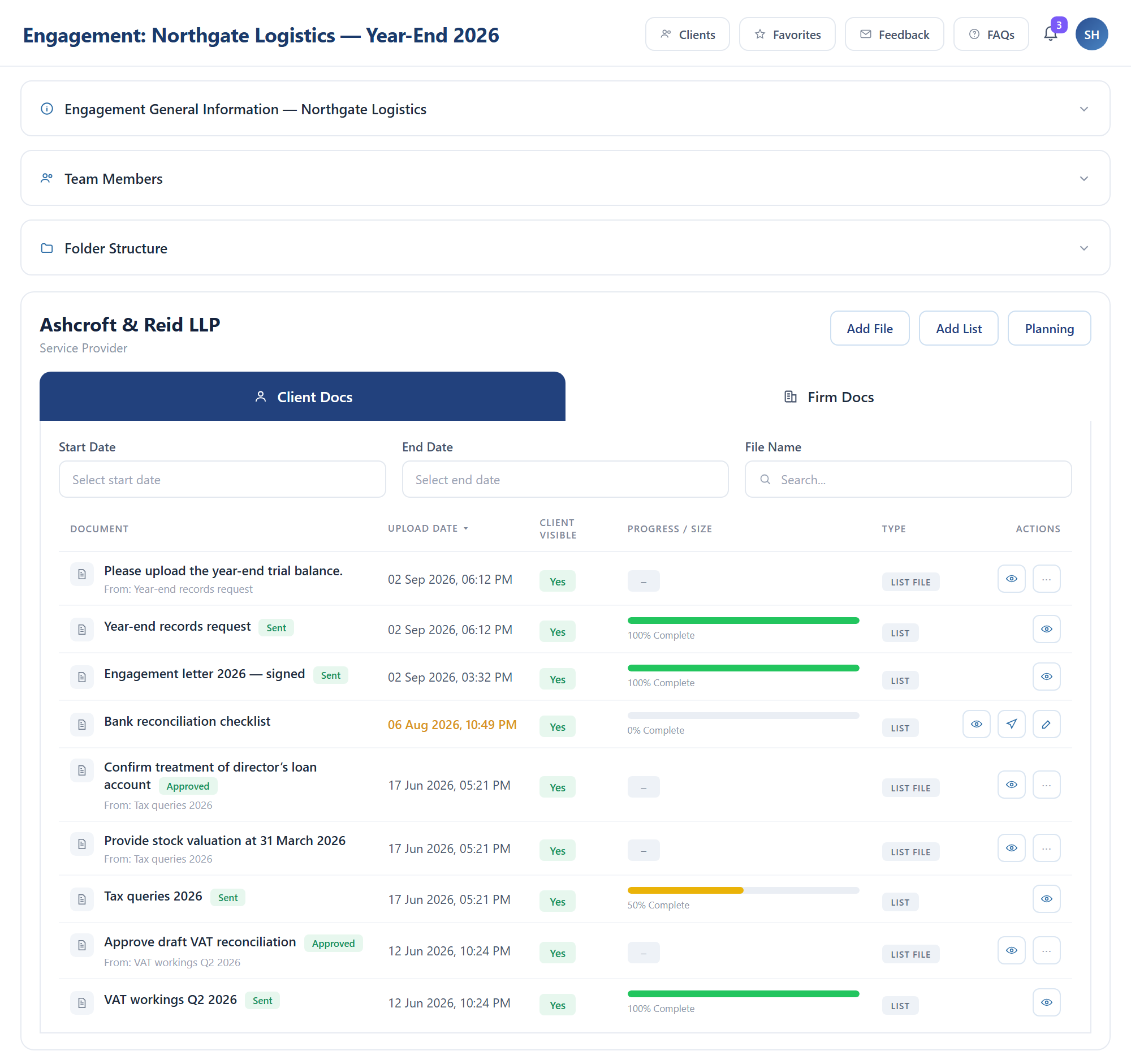 Client and engagement management